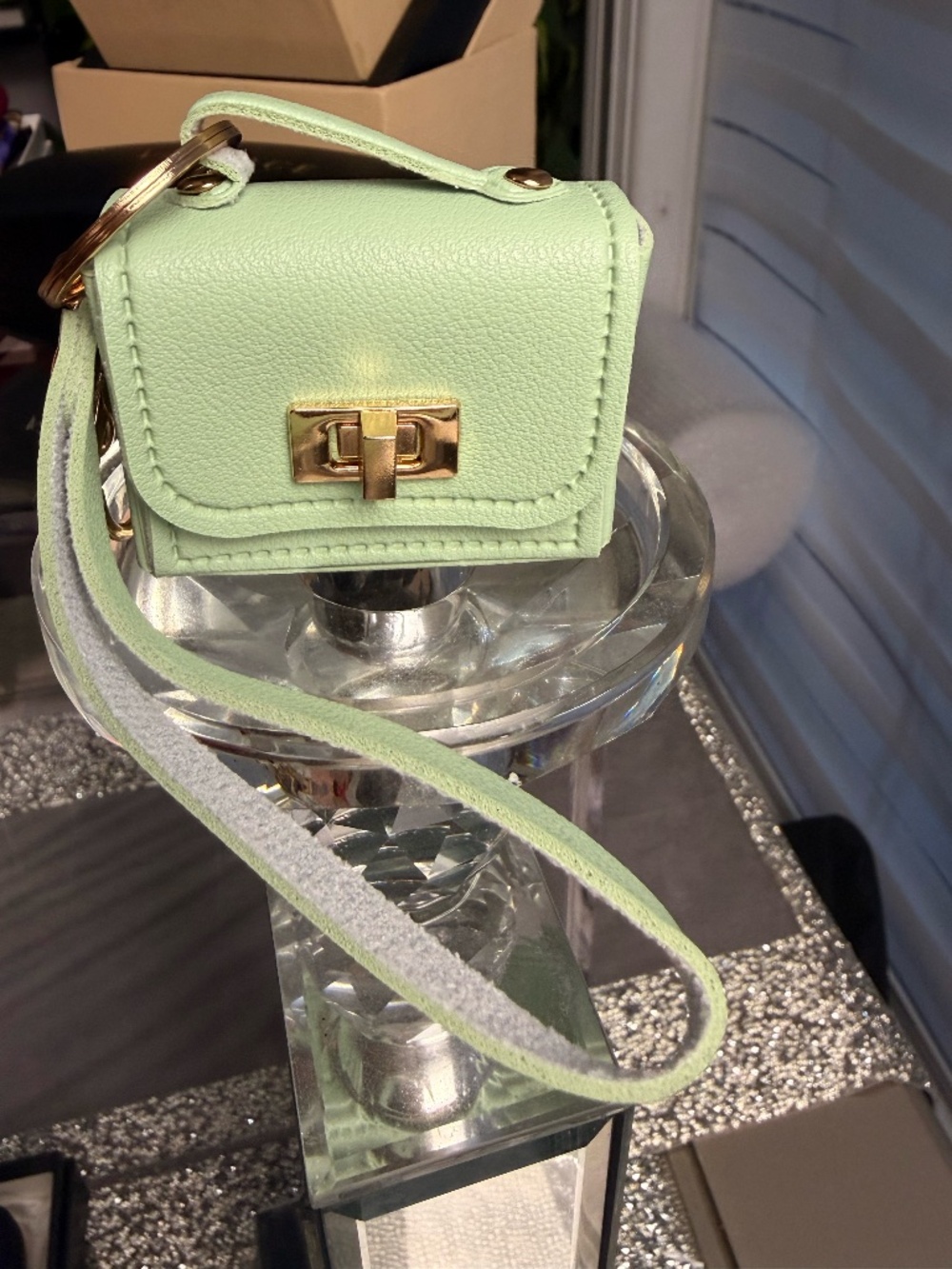 Green Mini Crossbody Coin Purse with Gold-Tone Hardware